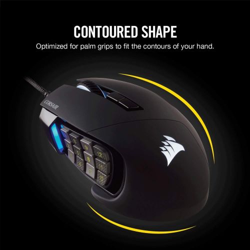 커세어 Corsair CORSAIR Scimitar Pro RGB - MMO Gaming Mouse - 16,000 DPI Optical Sensor - 12 Programmable Side Buttons - Yellow