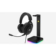 Corsair CORSAIR HS60 Surround - 7.1 Surround Sound Gaming Headset - Discord Certified Headphones - White and CORSAIR ST100 RGB - Premium RGB Gaming Headset Stand with 7.1 Surround Sound He