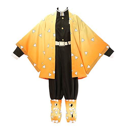  할로윈 용품CosTribe Halloween Agatsuma Zenitsu Kimetsu No Yaiba Anime Cosplay Costume Full Set Kimono Robe Outfit