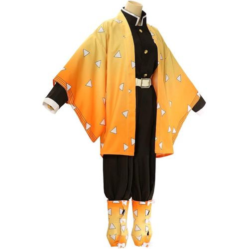  할로윈 용품CosTribe Halloween Agatsuma Zenitsu Kimetsu No Yaiba Anime Cosplay Costume Full Set Kimono Robe Outfit