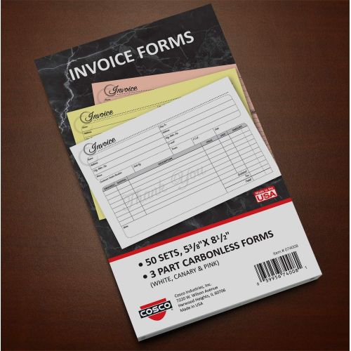  Cosco Service Invoice Form Book with Slip, Artistic, 5 3/8 x 8 1/2, 3-Part, 50 Sets (074008)