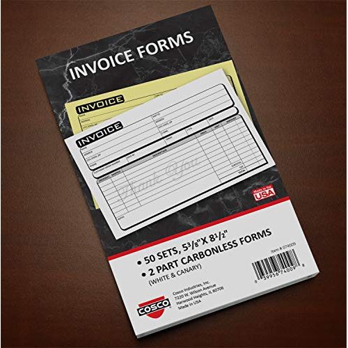  Cosco Service Invoice Form Book with Slip, Business, 5 3/8 x 8 1/2, 2-Part Carbonless, 50 Sets (074009)