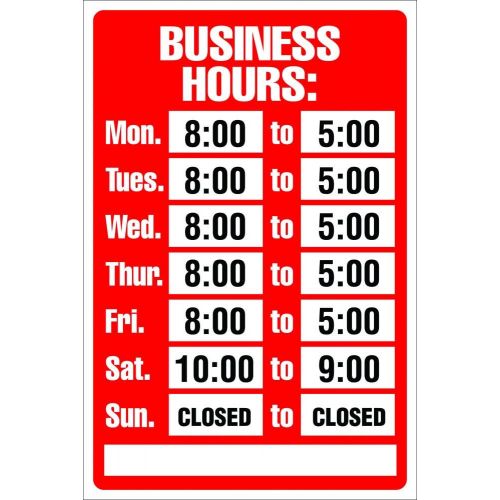  Cosco Sign Kit, Business Hours, 8 x 12 Inches (098071)