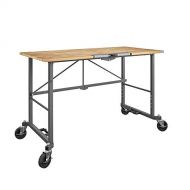 CoscoProducts 66760DKG1E Smartfold Portable Folding, Hardwood Top (400 Pound Weight Capacity, Dark Gray) Workbench Desk, Work, Heath Pine