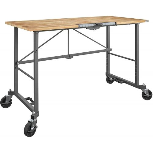  CoscoProducts 66760DKG1E Smartfold Portable Folding, Hardwood Top (400 Pound Weight Capacity, Dark Gray) Workbench Desk, Work, Heath Pine