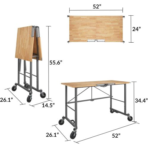  CoscoProducts 66760DKG1E Smartfold Portable Folding, Hardwood Top (400 Pound Weight Capacity, Dark Gray) Workbench Desk, Work, Heath Pine