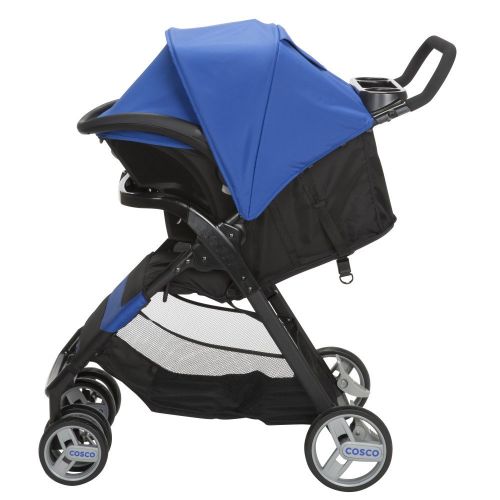  Cosco Simple Fold Travel System with Light and Comfy 22 Infant Car Seat, Sapphire