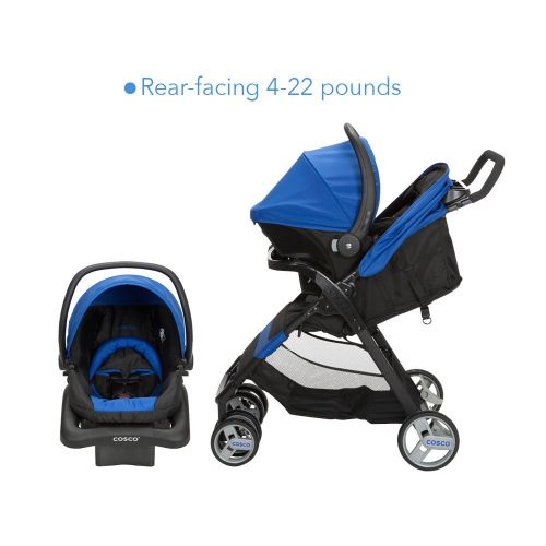  Cosco Simple Fold Travel System with Light and Comfy 22 Infant Car Seat, Sapphire