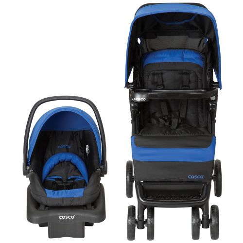  Cosco Simple Fold Travel System with Light and Comfy 22 Infant Car Seat, Sapphire