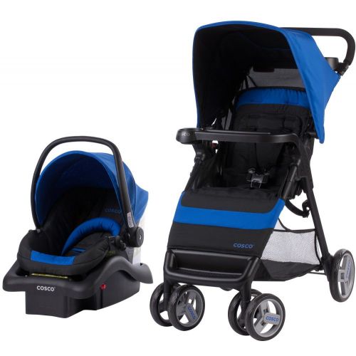  Cosco Simple Fold Travel System with Light and Comfy 22 Infant Car Seat, Sapphire