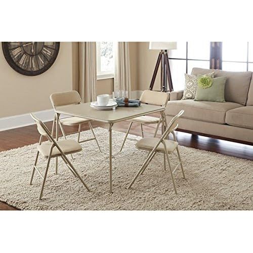  Cosco 34 in. Square Table and Chair Set - Wheat - Cosco Folding Table and 5-piece Chairs Set Heavy-Duty Tubular Steel Frames