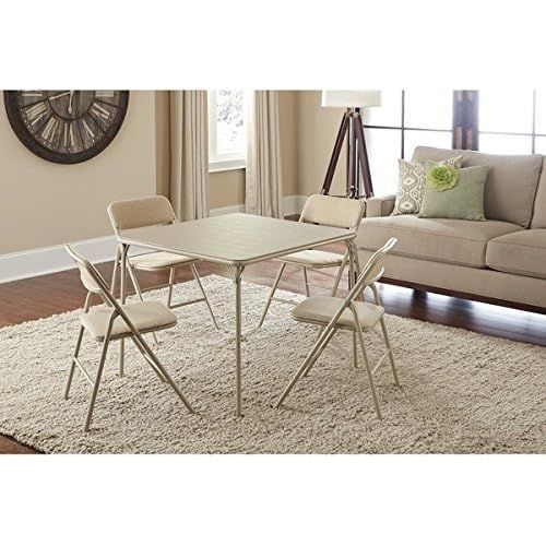  Cosco 34 in. Square Table and Chair Set - Wheat - Cosco Folding Table and 5-piece Chairs Set Heavy-Duty Tubular Steel Frames