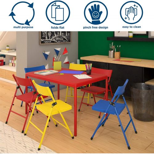  Cosco Kids Furniture 7 Piece ChildrenS Juvenile Set with Pinch Free Folding Chairs & Screw in Leg Table