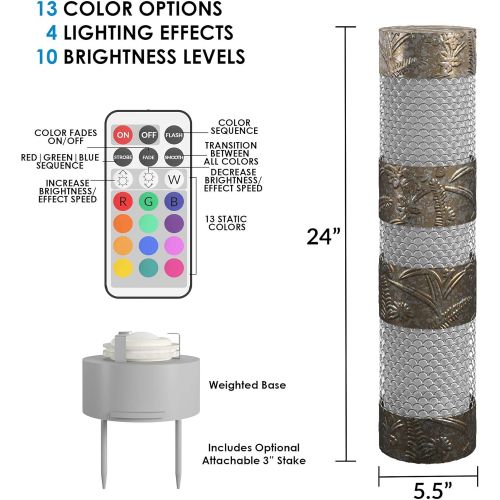  Cosco Outdoor Living Outdoor Garden Column with Multi-Colored Light and Remote, Steel, 24 Height, Silver