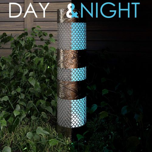  Cosco Outdoor Living Outdoor Garden Column with Multi-Colored Light and Remote, Steel, 24 Height, Silver