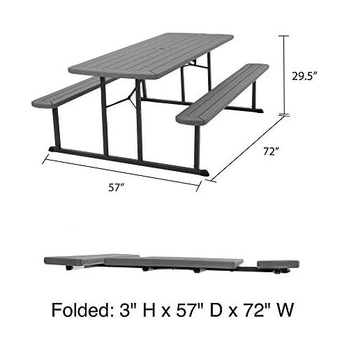  Cosco Outdoor Living 87902DGR1E 6 ft. Folding Blow Mold, Dark Wood Grain with Gray Legs Picnic Table