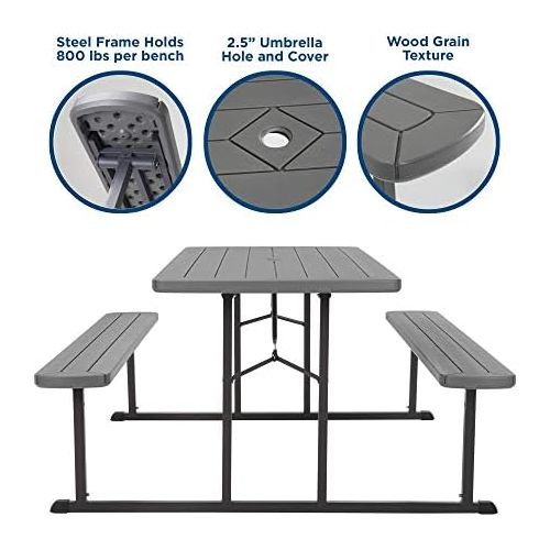  Cosco Outdoor Living 87902DGR1E 6 ft. Folding Blow Mold, Dark Wood Grain with Gray Legs Picnic Table