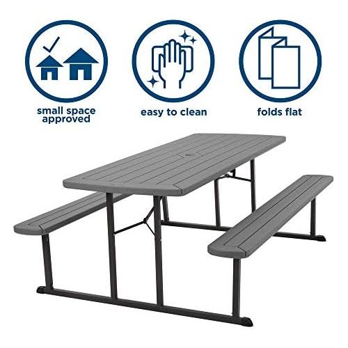  Cosco Outdoor Living 87902DGR1E 6 ft. Folding Blow Mold, Dark Wood Grain with Gray Legs Picnic Table