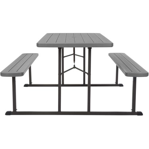  Cosco Outdoor Living 87902DGR1E 6 ft. Folding Blow Mold, Dark Wood Grain with Gray Legs Picnic Table