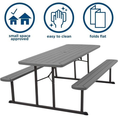  Cosco Outdoor Living 87902DGR1E 6 ft. Folding Blow Mold, Dark Wood Grain with Gray Legs Picnic Table