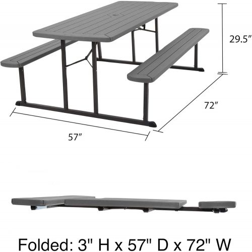  Cosco Outdoor Living 87902DGR1E 6 ft. Folding Blow Mold, Dark Wood Grain with Gray Legs Picnic Table