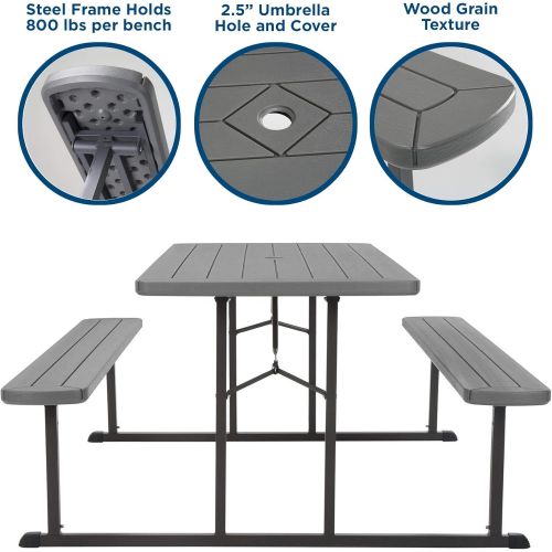  Cosco Outdoor Living 87902DGR1E 6 ft. Folding Blow Mold, Dark Wood Grain with Gray Legs Picnic Table