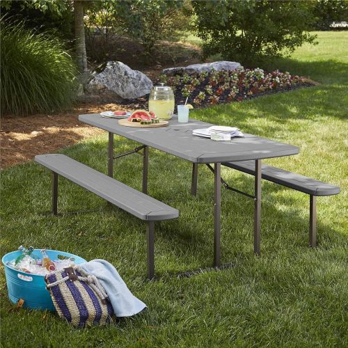  Cosco Outdoor Living 87902DGR1E 6 ft. Folding Blow Mold, Dark Wood Grain with Gray Legs Picnic Table