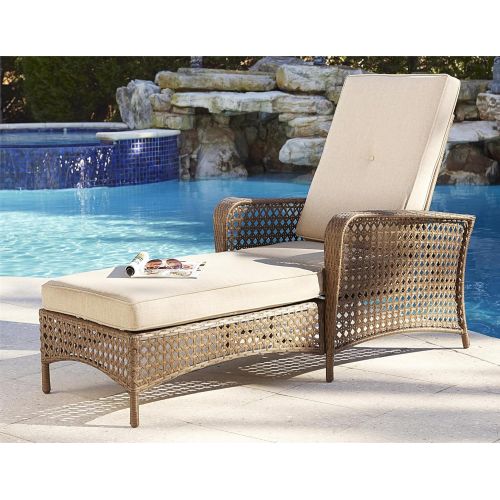  Cosco Outdoor Living Cosco Outdoor Adjustable Chaise Lounge Chair Lakewood Ranch Steel Woven Wicker Patio Furniture with Cushion, Brown