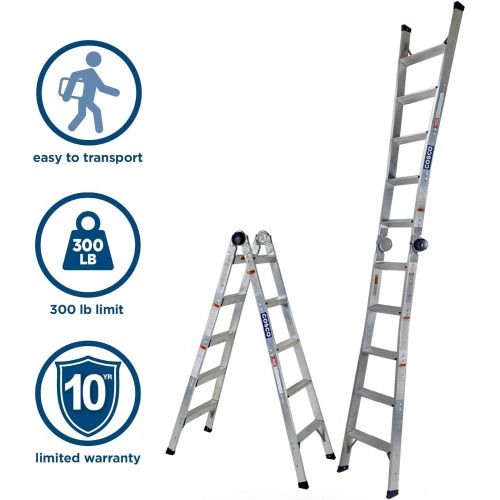  CoscoProducts COSCO 2-in-1 Step and Extension Ladder, Tall Reach, Aluminum