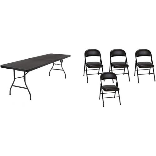  CoscoProducts COSCO 14778BLK1X Deluxe 8 Foot Folding Table, Black Black & Vinyl Folding Chair Black (4-Pack)