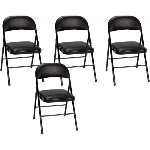  CoscoProducts COSCO 14778BLK1X Deluxe 8 Foot Folding Table, Black Black & Vinyl Folding Chair Black (4-Pack)