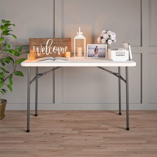  CoscoProducts COSCO 4 ft. Straight Folding Utility Table, White, Indoor & Outdoor, Portable Desk, Camping, Tailgating, & Crafting Table
