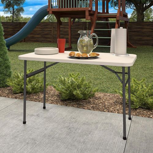  CoscoProducts COSCO 4 ft. Straight Folding Utility Table, White, Indoor & Outdoor, Portable Desk, Camping, Tailgating, & Crafting Table