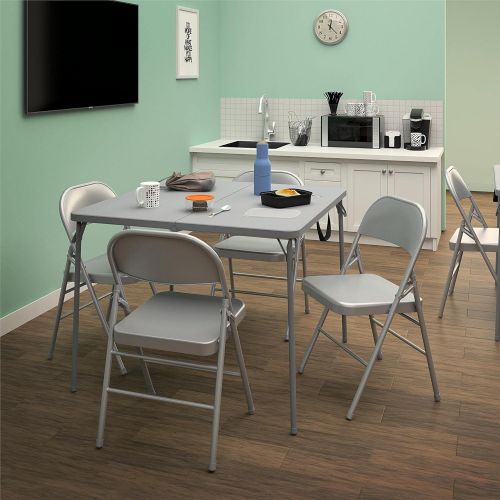  CoscoProducts COSCO XL 38.5 Half Card w/Handle Indoor & Outdoor, Portable, Wheelchair Accessible, Camping, Tailgating, & Crafting Folding Table, Gray