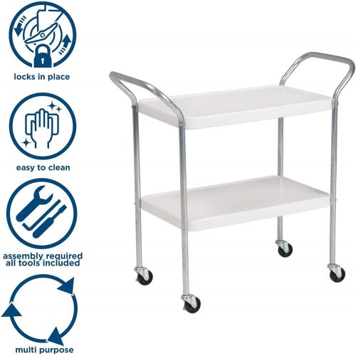  CoscoProducts COSCO Stylaire 2 Tier Serving Cart, White & Silver