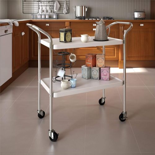  CoscoProducts COSCO Stylaire 2 Tier Serving Cart, White & Silver