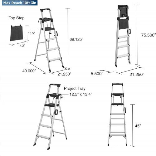  CoscoProducts COSCO 2061AABLKE Signature Series Step Ladder, 6ft, Steel