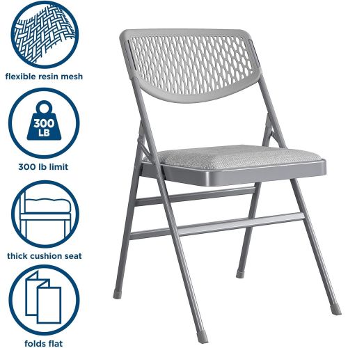  Cosco Products Cosco Ultra Comfort Commercial Fabric and Resin Mesh, Gray, 2-Pack Folding Chair, 2 Pack, Grey