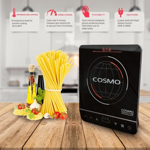  Cosmo 1800-watt Induction Cooktop with Rapid Heating and Safety Lockby Cosmo