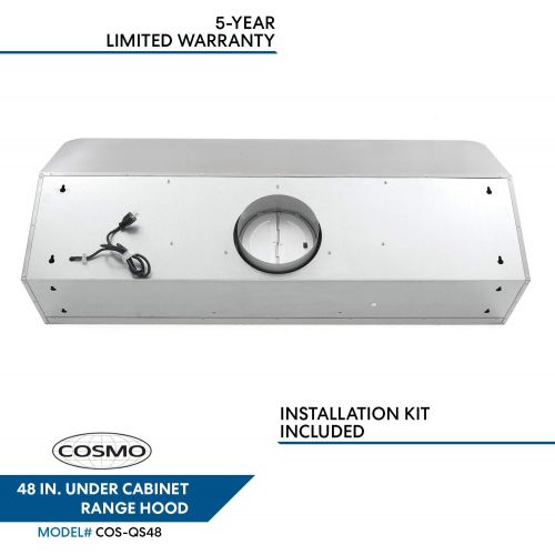  [아마존 핫딜]  [아마존핫딜]Cosmo QS48 48-in Under-Cabinet Range Hood 1000-CFM with Ducted/Ductless Convertible Duct, Wireless Remote, Kitchen Stove Vent Light, 4 Speed Exhaust, Fan Timer, Permanent Filter (S