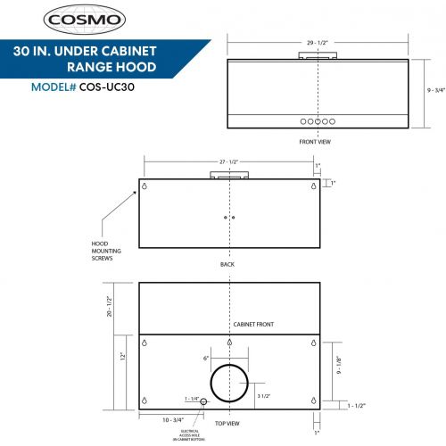  Cosmo UC30 Range Hood, Stainless Steel