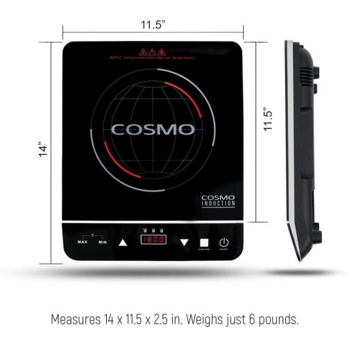  Cosmo Portable Electric Induction Cooktop with Rapid Heating, Sensor LED Display, Safety Lock, Energy Efficient Countertop Stove Single Burner, 1800-Watt, COS-YLIC1