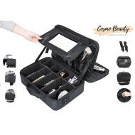 Cosmo Beauty Travel Makeup Case - Large Professional Artist 3 Layers Cosmetic Case 15.8 with Beauty Mirror and Easy Adjustable Dividers, Perfect for Makeup Brushes, Jewelries, and