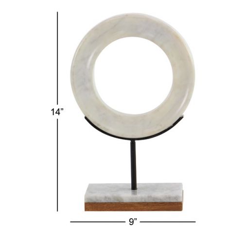  DecMode Decmode Modern 14 X 9 Inch White Marble Ring Sculpture