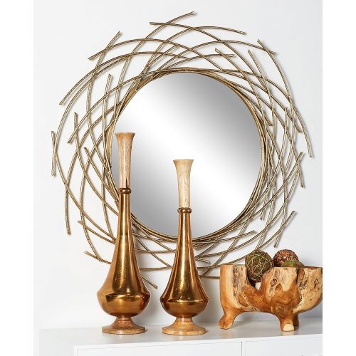  CosmoLiving by Cosmopolitan 67098 Glam Style Decorative Round Metal Wall Mirror with Twig Silhouette Frame | 39” x 39”