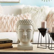 CosmoLiving by Cosmopolitan 40472 Large White Clay Smiling Buddha Head Statue and Indoor/Outdoor Planter, 10” x 16”