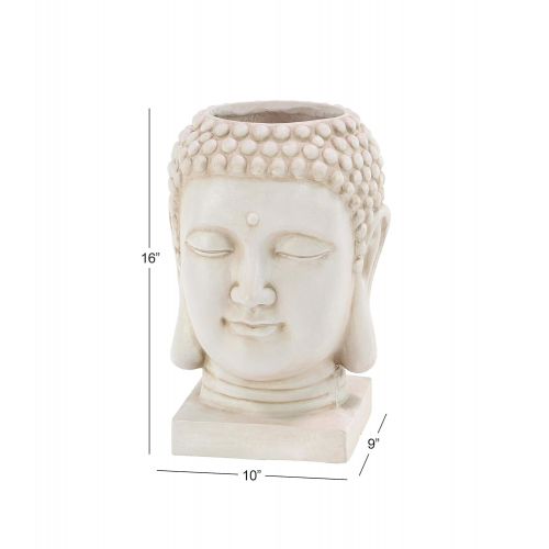  CosmoLiving by Cosmopolitan 40472 Large White Clay Smiling Buddha Head Statue and Indoor/Outdoor Planter, 10” x 16”