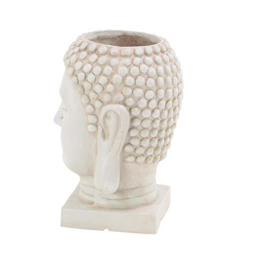  CosmoLiving by Cosmopolitan 40472 Large White Clay Smiling Buddha Head Statue and Indoor/Outdoor Planter, 10” x 16”