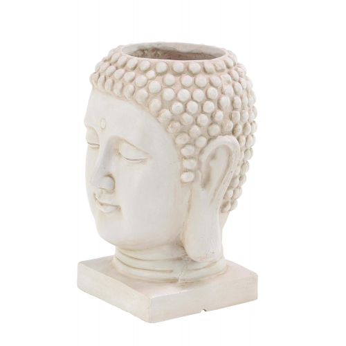  CosmoLiving by Cosmopolitan 40472 Large White Clay Smiling Buddha Head Statue and Indoor/Outdoor Planter, 10” x 16”