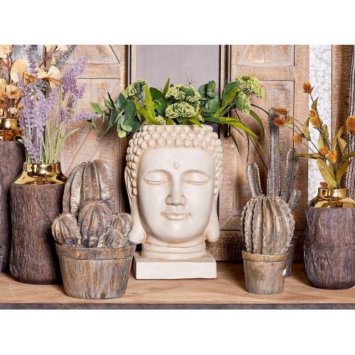  CosmoLiving by Cosmopolitan 40472 Large White Clay Smiling Buddha Head Statue and Indoor/Outdoor Planter, 10” x 16”